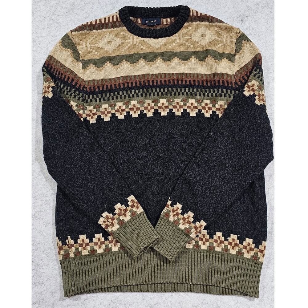 Cotton On Geometric 100% Cotton Crewneck Sweater, Mens Sz L